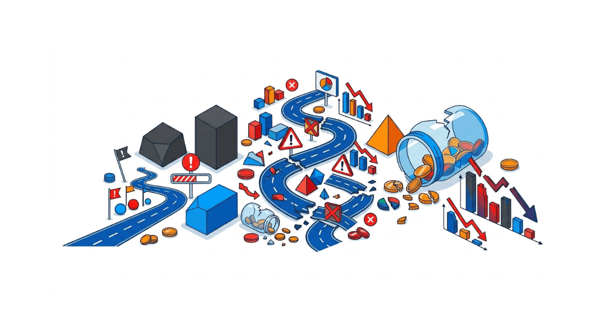 Ilustração de obstáculos e erros financeiros