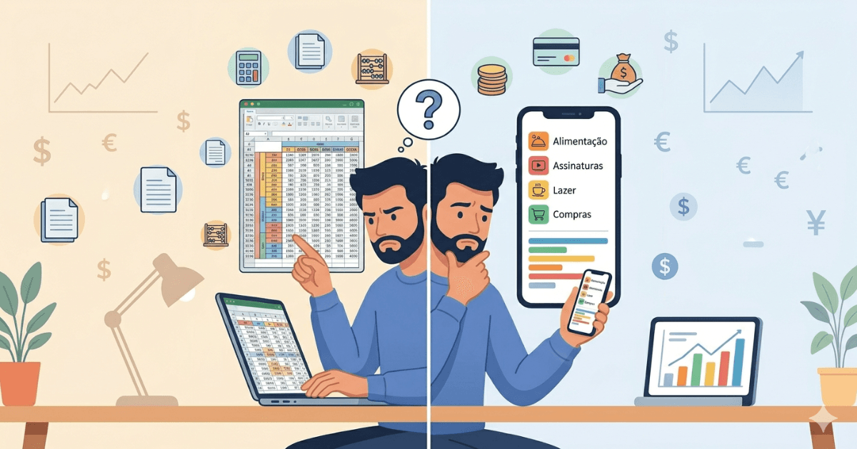 Comparação entre planilha e app financeiro